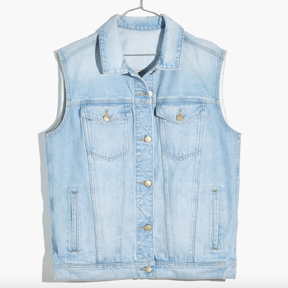 The Oversized Trucker Jean Vest in light wash